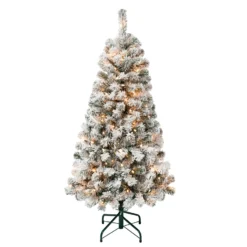 National Tree Company First Traditions Pre-Lit Acacia Flocked Tree Christmas Tree, Clear Incandescent Lights, Plug In, 4.5 Ft