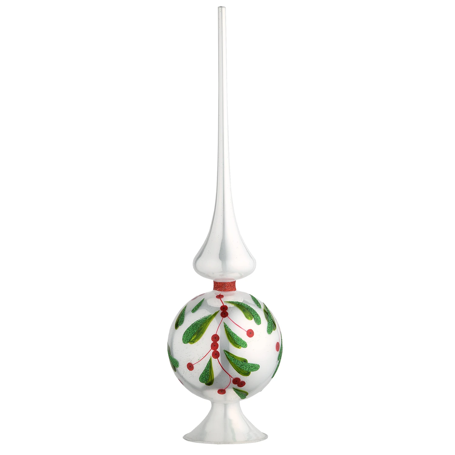 National Tree Company 15" Holly Leaves Glass Christmas Tree Topper