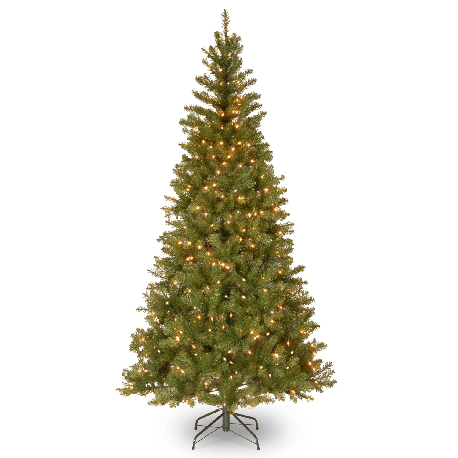National Tree Company Pre-Lit Artificial Slim Christmas Tree, Green, Aspen Spruce, White Lights, Includes Stand, 7.5 Feet
