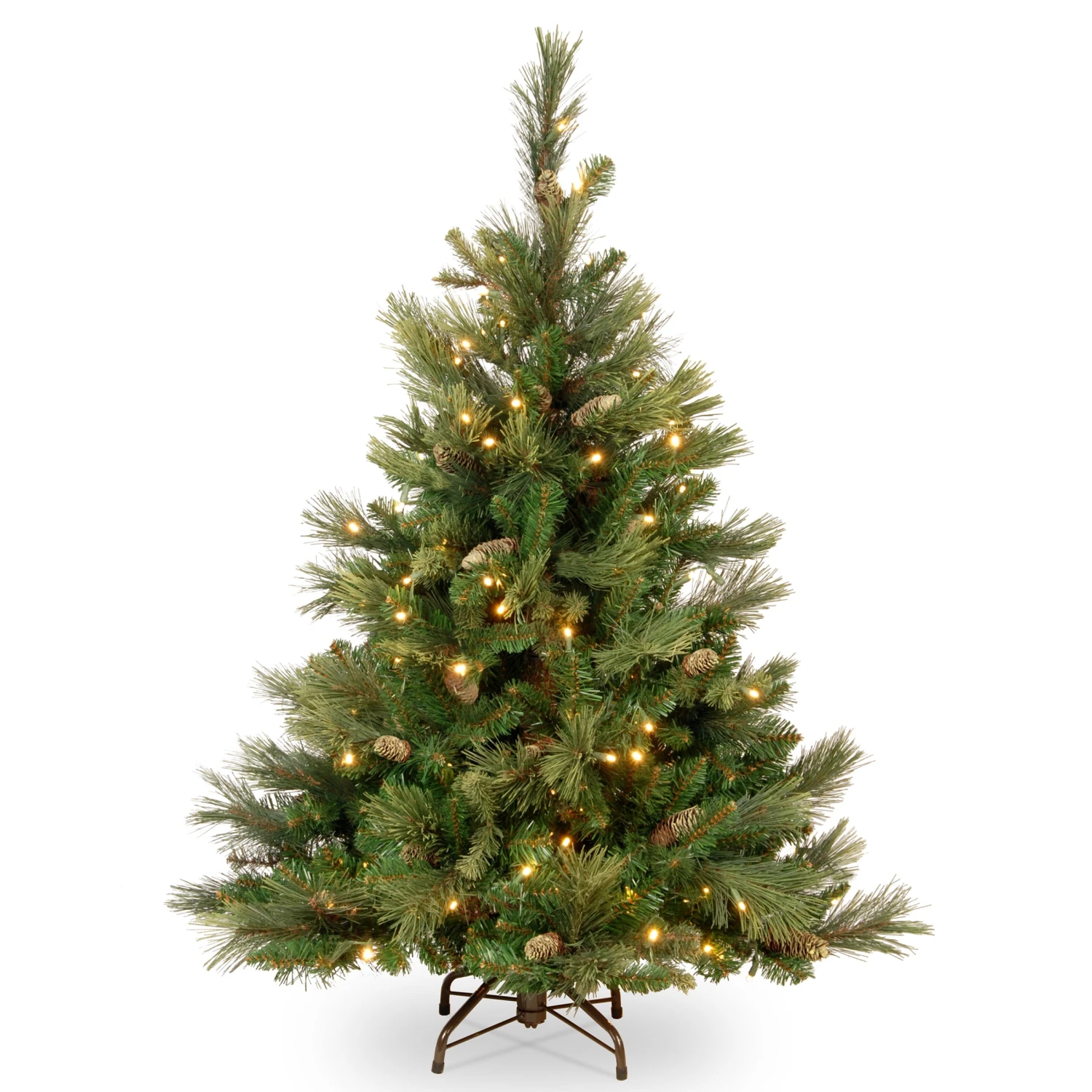 National Tree Company Pre-Lit Artificial Full Christmas Tree, Green, Carolina Pine, White Lights, Flocked With Pine Cones, Includes Stand, 4.5 Feet