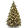 National Tree Company Pre-Lit Artificial Full Christmas Tree, Green, Carolina Pine, White Lights, Flocked With Pine Cones, Includes Stand, 7 Feet