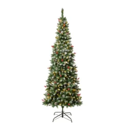 National Tree Company First Traditions Pre-Lit Cullen Slim Christmas Tree With Hinged Branches, Warm White LED Lights, Plug In, 7.5ft