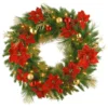 National Tree Company Pre-Lit Artificial Christmas Wreath, Green, Classical, White Lights, Decorated With Pine Cones, Berry Clusters, Poinsettia Flowers, Ball Ornaments, Christmas Collection, 36 Inches