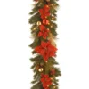 National Tree Company Pre-Lit Artificial Christmas Garland, Green, Evergreen, White Lights, Decorated With Pine Cones, Golden Branches, Ball Ornaments, Poinsettia Flowers, Plug In, Christmas Collection, 9 Feet