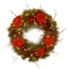 National Tree Company Pre-Lit Artificial Christmas Wreath, Green, Hydrangea, White Lights, Decorated With Flower Blooms, Ball Ornaments, Pine Cones, Branches, Christmas Collection, 24 Inches