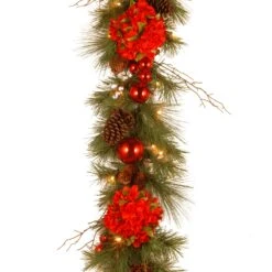 National Tree Company 9 Ft Hydrangea Garland With Battery Operated Warm White LED Lights