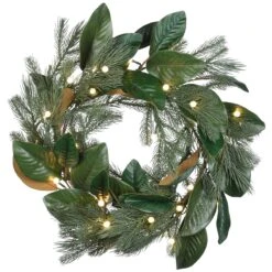 National Tree Company 24" Magnolia Mix Pine Wreath With LED Lights