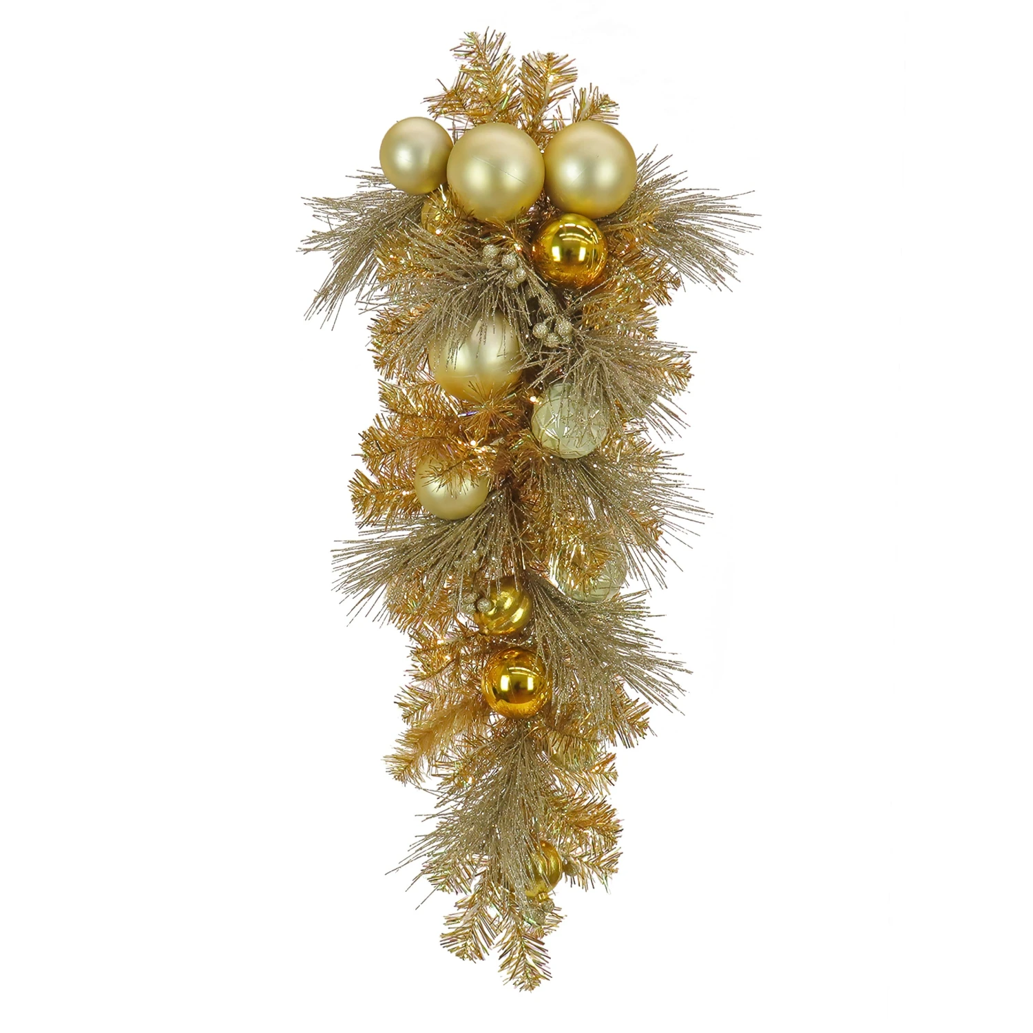 National Tree Company, 36" Christmas Be Merry Decorated Gold Teardrop, 35 Warm White LED Lights- Battery Operated With Remote Control