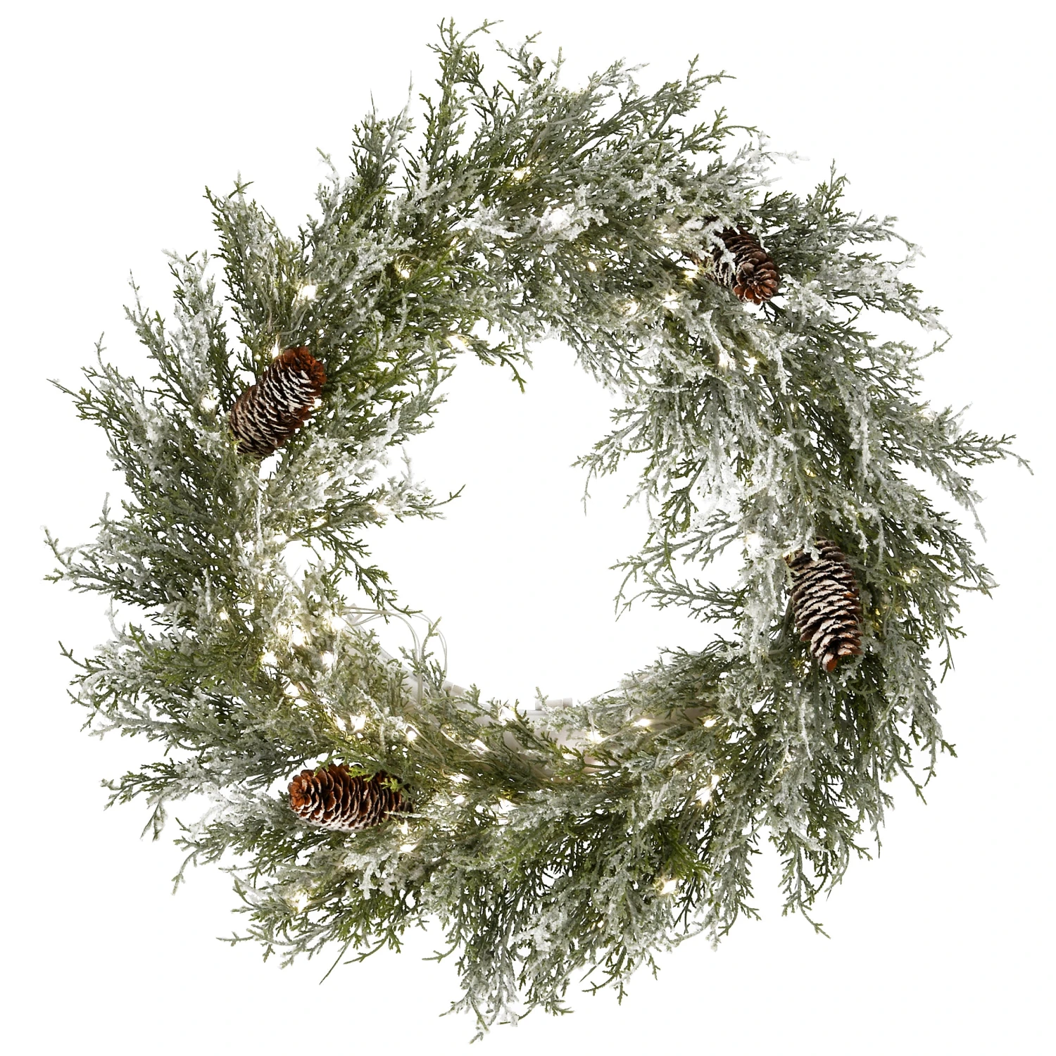 National Tree Company 24" Pre-Lit Snowy Christmas Wreath With Pinecones