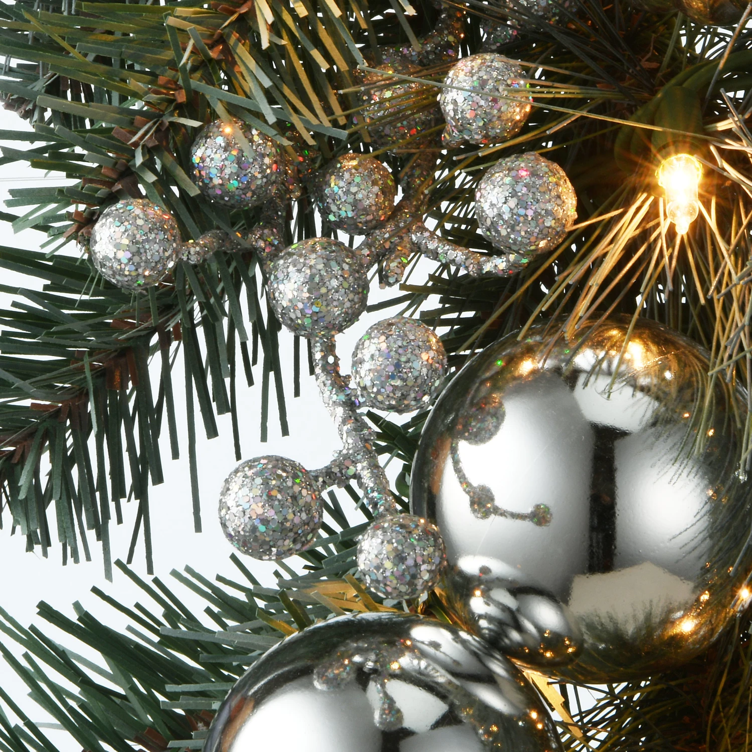 National Tree Company Pre-Lit Artificial Christmas Garland, Green, Silver Pine, White Lights, Decorated With Ball Ornaments, Plug In, Christmas Collection, 9 Feet - Image 4