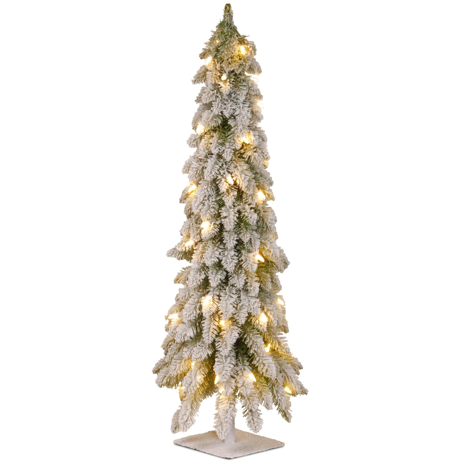 National Tree Company Pre-Lit Artificial Christmas Tree, Snowy Downswept, Green, White Lights, Includes Stand, 4 Feet