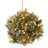 National Tree Company Pre-Lit Artificial Christmas Kissing Ball, Green, Glittery Bristle Pine, Decorated With Pine Cones, Frosted Branches, Christmas Collection, 12 Inches