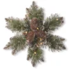 National Tree Company Pre-Lit Artificial Christmas Star Wreath, Green, Glittery Bristle Pine, White Lights, Decorated With Pine Cones, Frosted Branches, Christmas Collection, 14 Inches