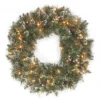 National Tree Company Pre-Lit Artificial Christmas Wreath, Green, Glittery Bristle Pine, White Lights, Decorated With Frosted Branches, Pine Cones, Christmas Collection, 24 Inches