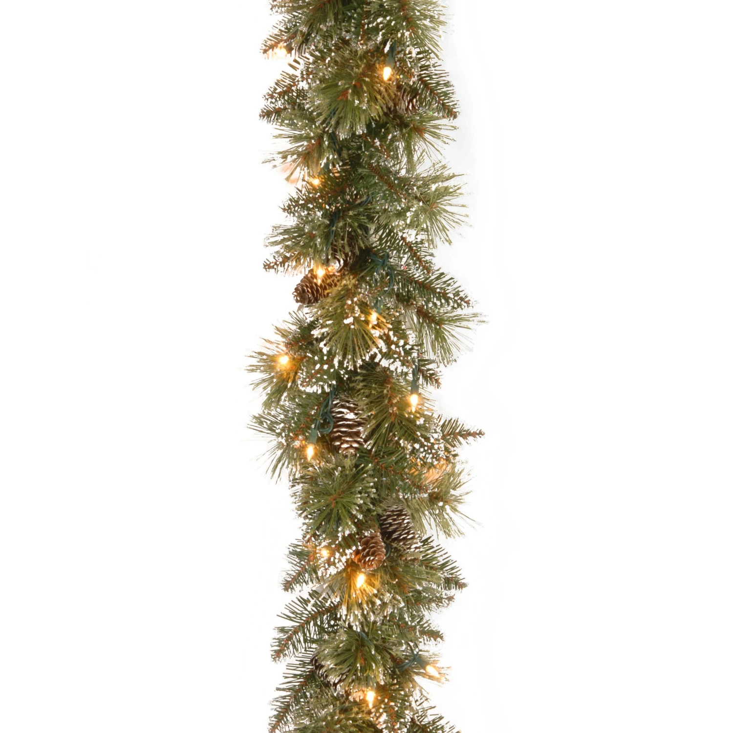 National Tree Company Pre-Lit Artificial Christmas Garland, Green, Glittery Bristle Pine, White Lights, Decorated With Pine Cones, Battery Operated, Christmas Collection, 9 Feet