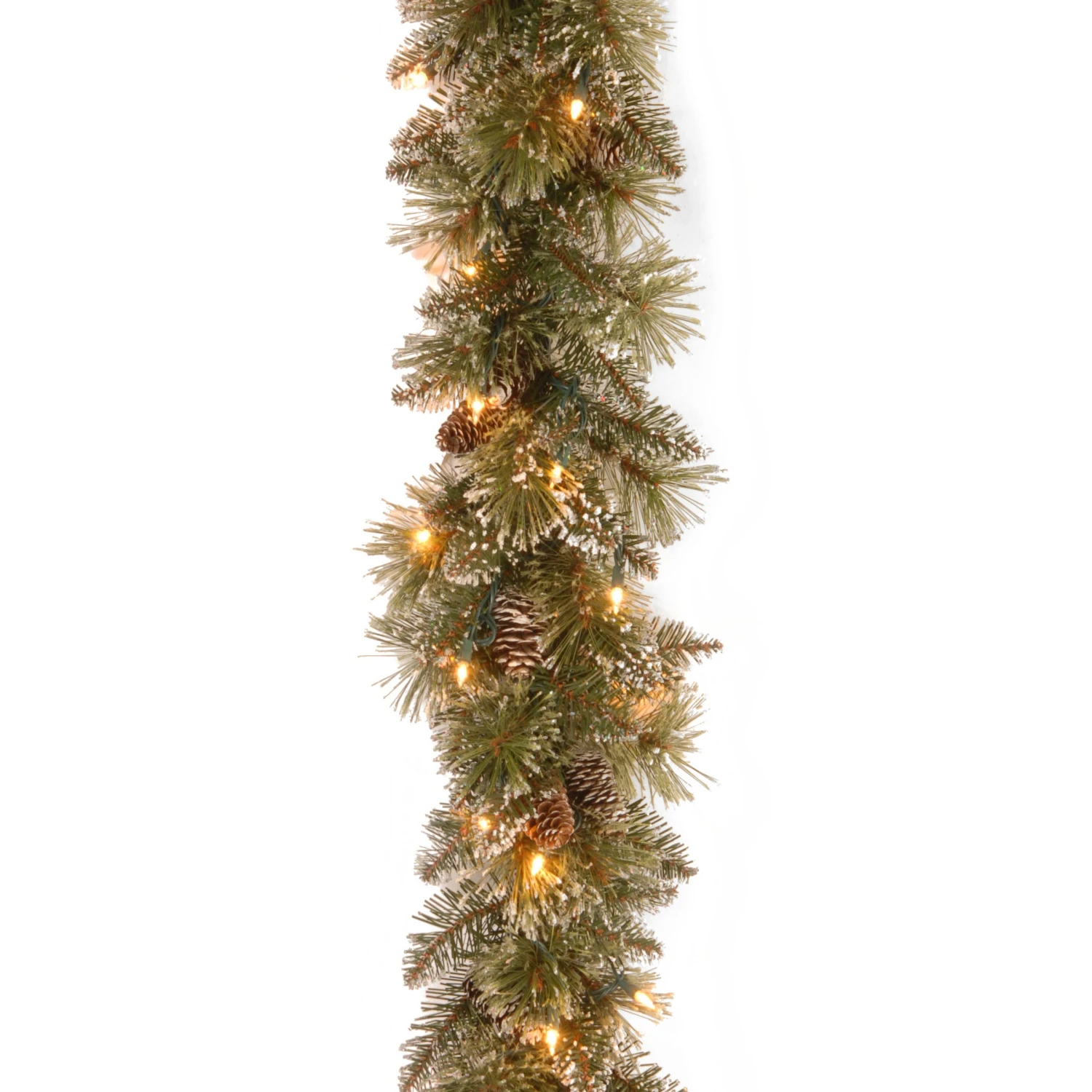National Tree Company Pre Lit Artificial Garland, Glittery Bristle, Green, Frosted, Decorated With Frosted Pine Cones, Multifunctional Twinkling LED Lights, Plug In, Christmas Collection, 9 Feet