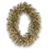 National Tree Company Pre-Lit Artificial Christmas Oval Wreath, Green, Glittery Bristle Pine, White Lights, Decorated With Pine Cones, Frosted Branches, Christmas Collection, 21 Inches