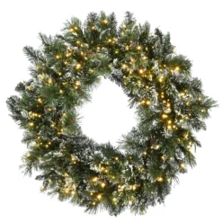 National Tree Company 30" Glittery Bristle Pine Wreath With Dual Color® LED Cosmic Lights®