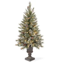 National Tree Company Pre-Lit Artificial Christmas Entrance Tree, Glittery Bristle Pine With Twinkly LED Lights, Plug In, 4 Ft