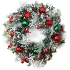 National Tree Company 30" General Store Frosted Wreath With LED Lights