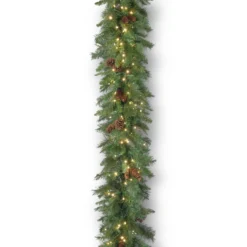 National Tree Company Pre-Lit Artificial Christmas Garland, Green, Garwood Spruce, White Lights, Plug In, Christmas Collection, 9 Feet