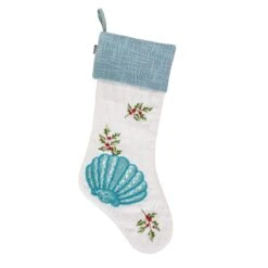 National Tree Company 20" HGTV Home Collection Embroidered Blue Shell Stocking