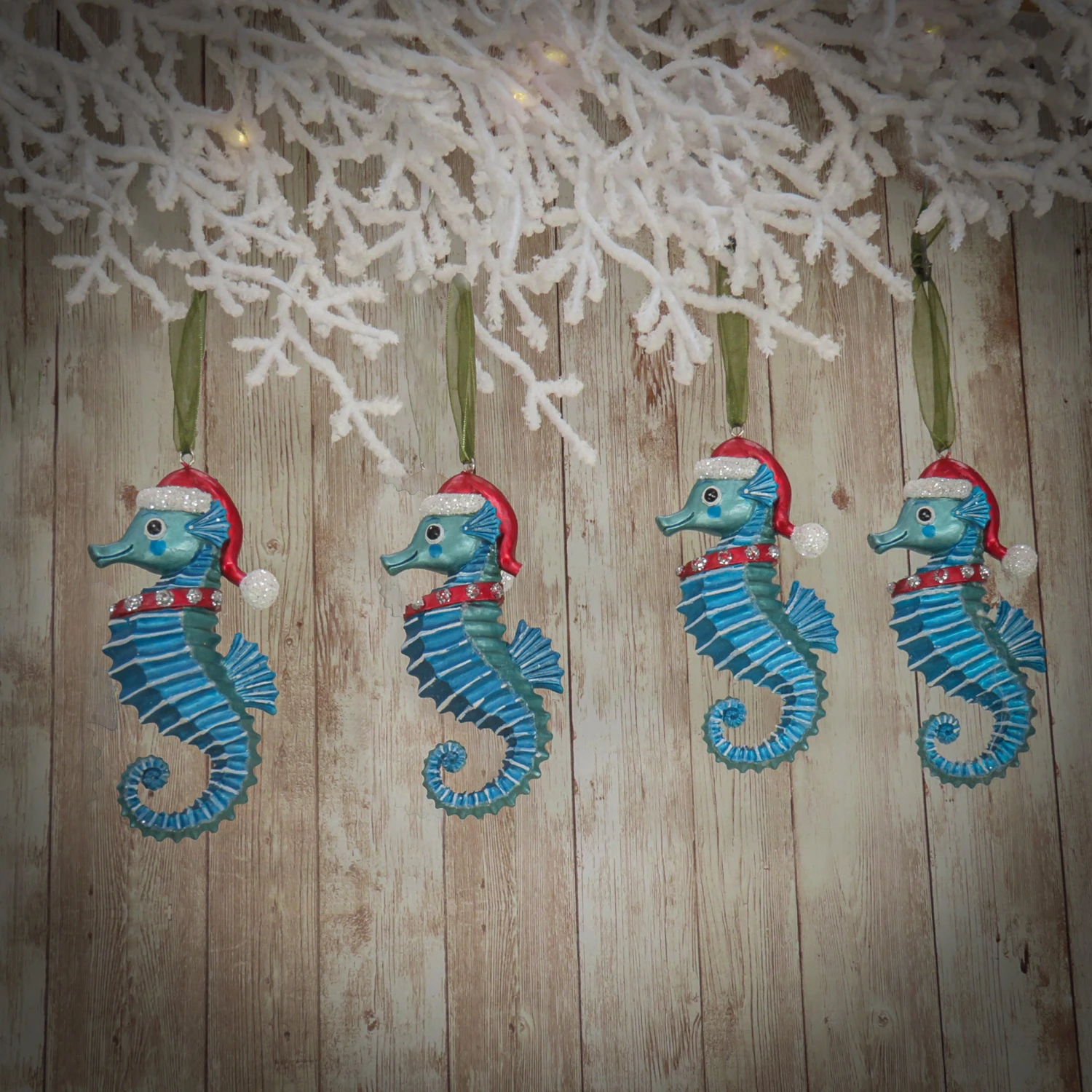 National Tree Company 4 Piece HGTV Home Collection Teal Seahorse Ornaments - Image 4