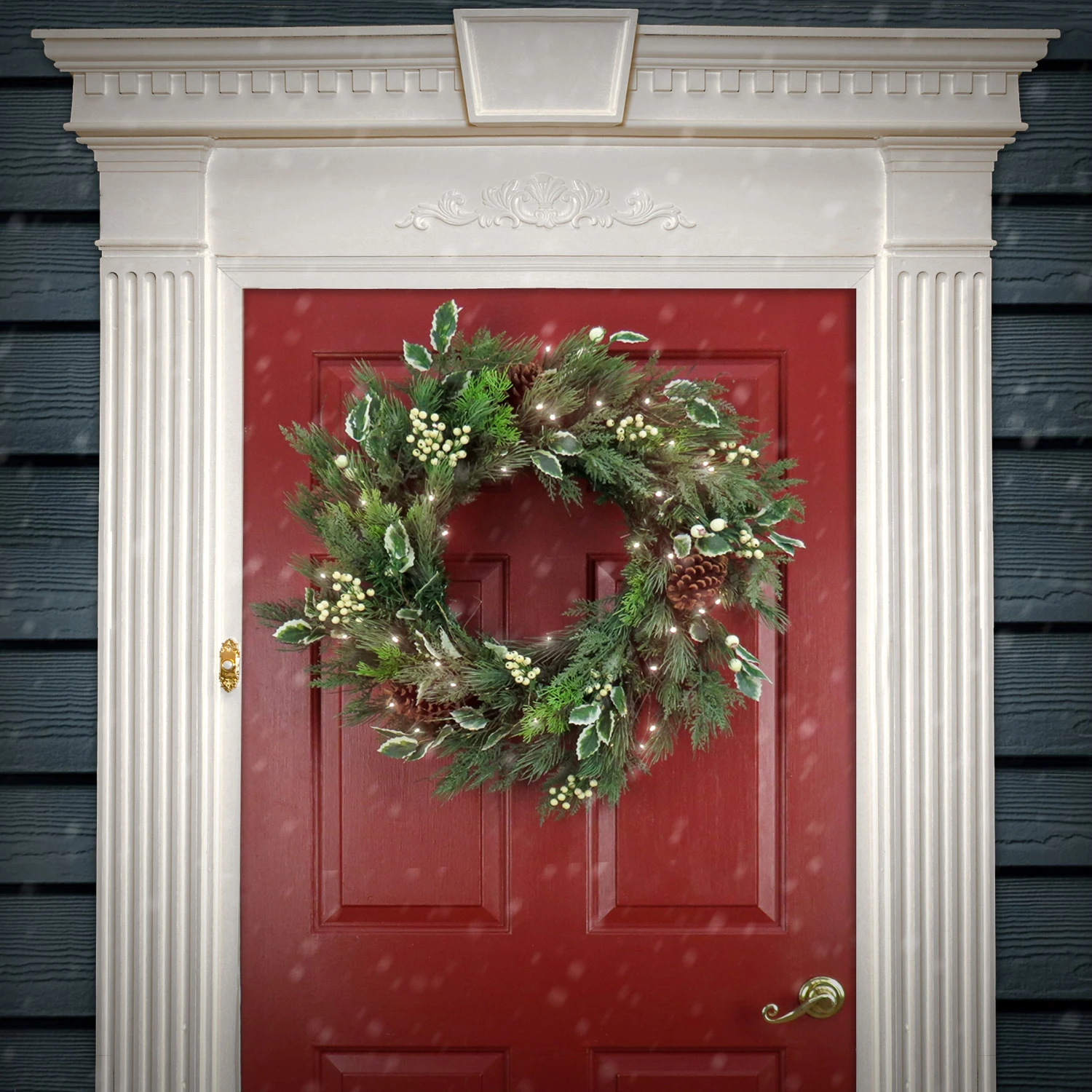 National Tree Company 28" HGTV Home Collection Pre-Lit Holly And Berry Wreath - Image 2