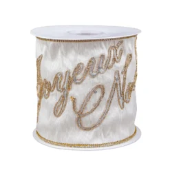 National Tree Company 4" HGTV Home Collection Dupioni Embroidered Joyuex Noel Ribbon