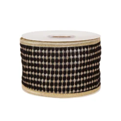 National Tree Company 3" HGTV Home Collection Carmel Jacquard Double-Sided Ribbon, Black