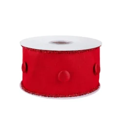 National Tree Company 3" HGTV Home Collection Dupioni Button Ribbon, Red
