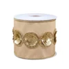 National Tree Company 4" HGTV Home Collection Sequin Beaded Taffeta Ribbon, Beige