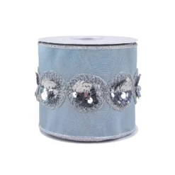 National Tree Company 4" HGTV Home Collection Sequin Beaded Taffeta Ribbon, Blue