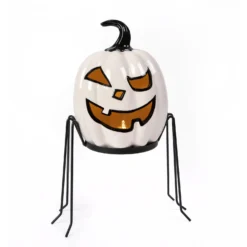 National Tree Company Halloween Pre Lit Tabletop Decoration, White, Ghost Pumpkin, Includes Stand, 15 Inches