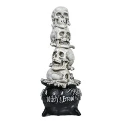 National Tree Company Halloween Tabletop Decoration, White, Stacked Skulls In A Cauldron, 38 Inches