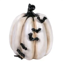 National Tree Company Halloween Tabletop Decoration, White, Crawling Bats Pumpkin, 9 Inches