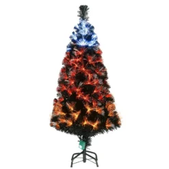 National Tree Company Halloween Pre-Lit Artificial Halloween Tree, Black, Fiber Optic, Candy Corn LED Lights, Includes Stand, 4 Feet