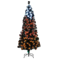 National Tree Company Halloween Pre-Lit Artificial Halloween Tree, Black, Fiber Optic, Candy Corn LED Lights, Includes Stand, 6 Feet