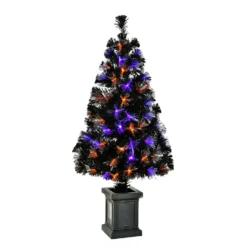 National Tree Company Halloween Pre Lit Artificial Tree Decoration, Black, Fiber Optic, LED Lights, Plug In, 4 Feet