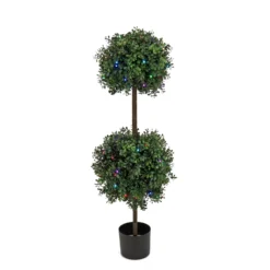 National Tree Company 46" Boxwood Double Ball Topiary With Multi-Function LED Lights