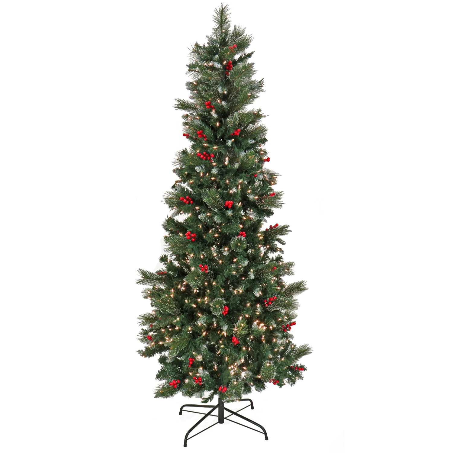 National Tree Company Artificial Meadowlark Pencil Hinged Christmas Tree, Pre-Lit With Clear Incandescent Lights, Plug In, 6.5 Ft