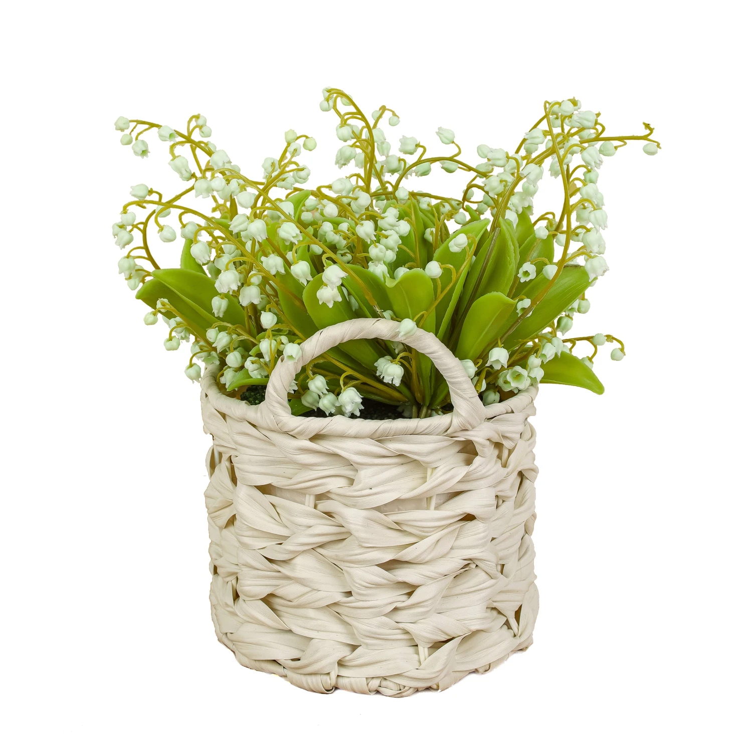 National Tree Company 11" Green Lily-of-the-Valley Flowers In White Basket