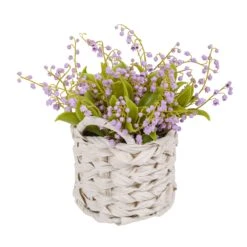 National Tree Company 11" Mauve Lily-of-the-Valley Flowers In White Basket