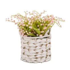 National Tree Company 11" Pink Lily-of-the-Valley Flowers In White Basket