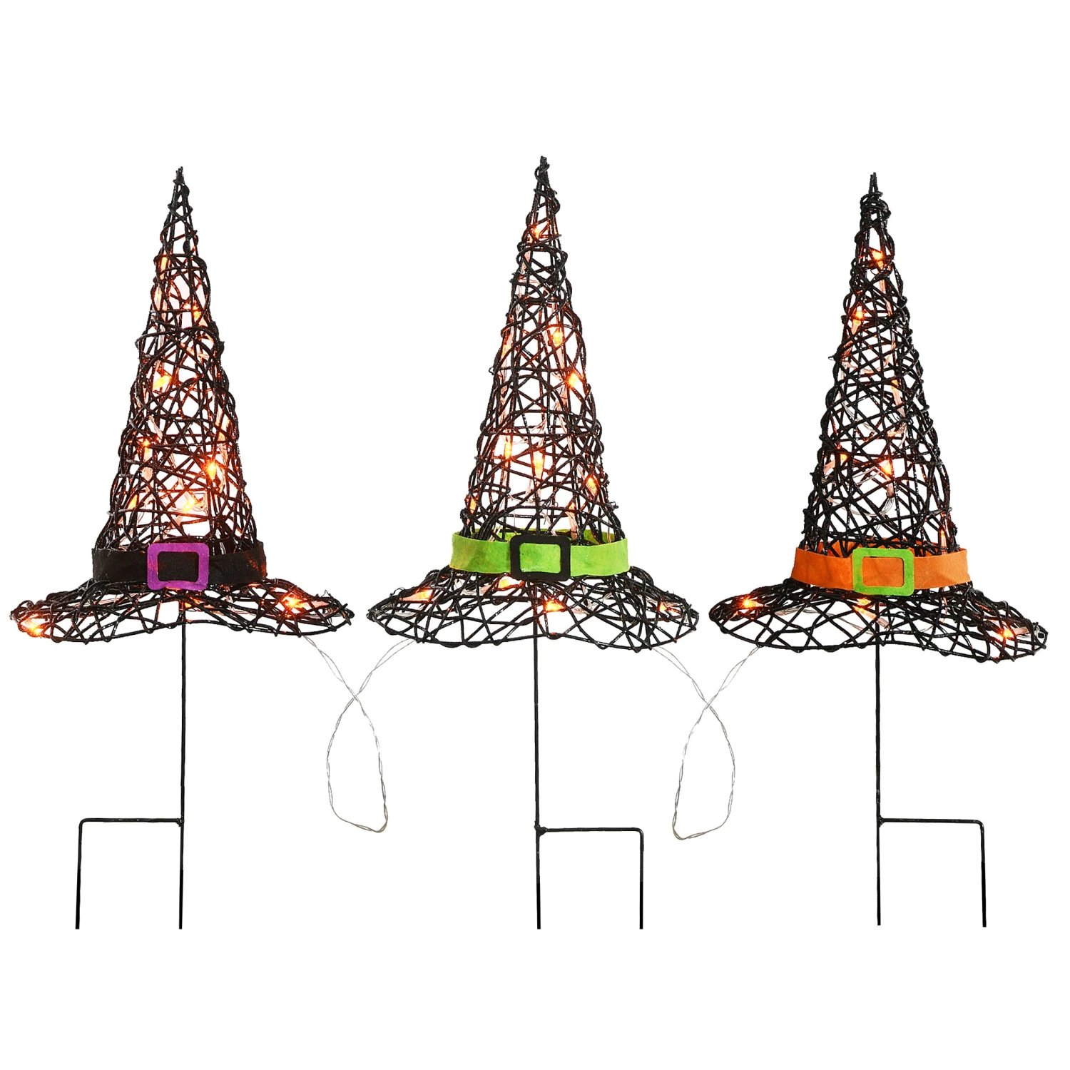 National Tree Company Halloween 23" Pre-Lit Black Witch’s Hat Garden Stakes