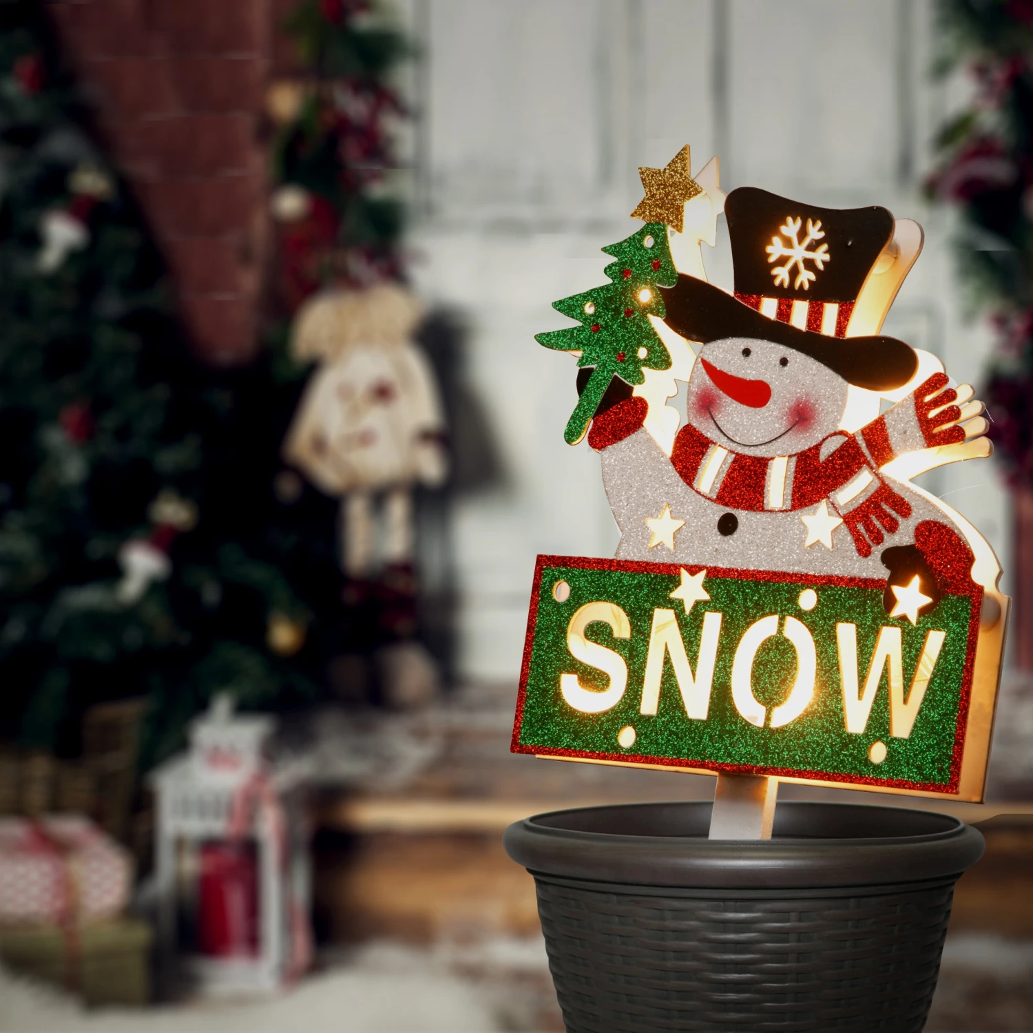National Tree Company Pre-Lit 35" Snowman With SNOW Sign - Image 2
