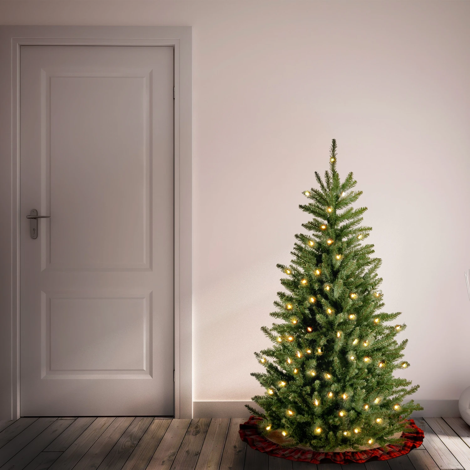 National Tree Company Pre-Lit Artificial Slim Christmas Tree, Green, Natural Fraser Fir, White Lights, Includes Stand, 4.5 Feet - Image 2
