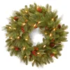 National Tree Company Pre-Lit Artificial Christmas Wreath, Green, Noelle, White Lights, Decorated With Pine Cones, Berry Clusters, Christmas Collection, 24 Inches