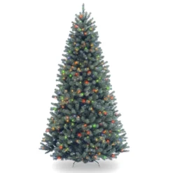 National Tree Company Pre-Lit Artificial Slim Christmas Tree, Blue, North Valley Spruce, Multicolor Lights, Includes Stand, 7.5 Feet