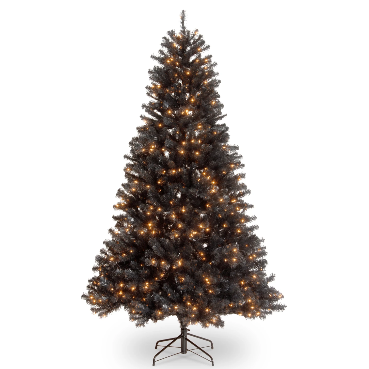 National Tree Company Halloween Pre-Lit Artificial Full Christmas Tree, Black, North Valley Spruce, White Lights, Includes Stand, 6.5 Feet
